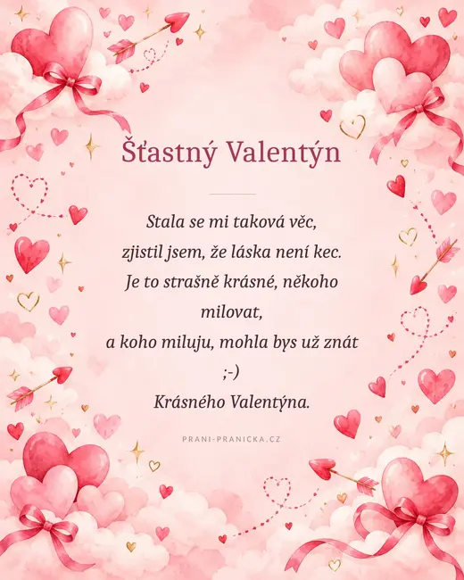 Stala se mi taková věc — valentýnské přání, akvarelová srdíčka, mašle a šípy v růžových oblacích